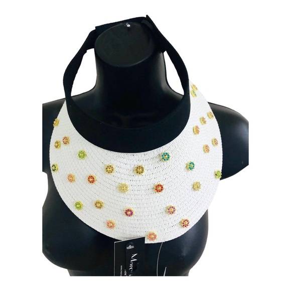 White black bejeweled faux precious‎ stones raffia straw sun visor hat new main image 11